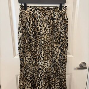 Cheetah print maxi pleated paper bag waist long skirt size L